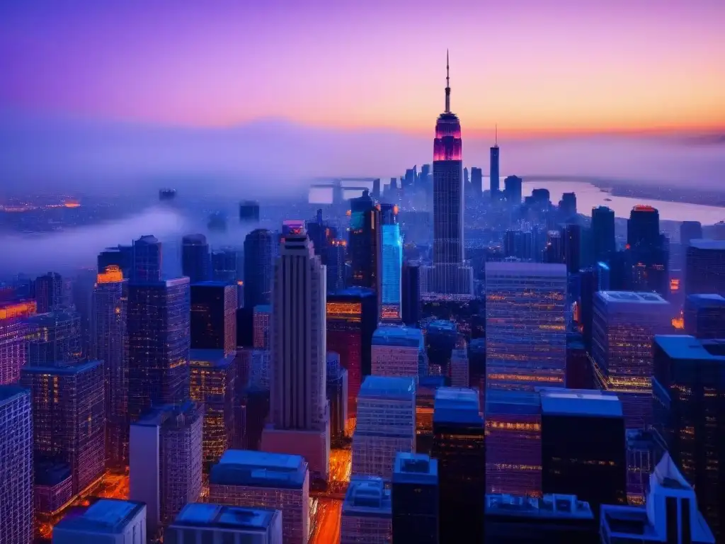 Espectacular ciudad moderna al anochecer: skyline urbano en 8k Vibrante ciudad moderna al anochecer, con rascacielos iluminados y calles llenas de vida