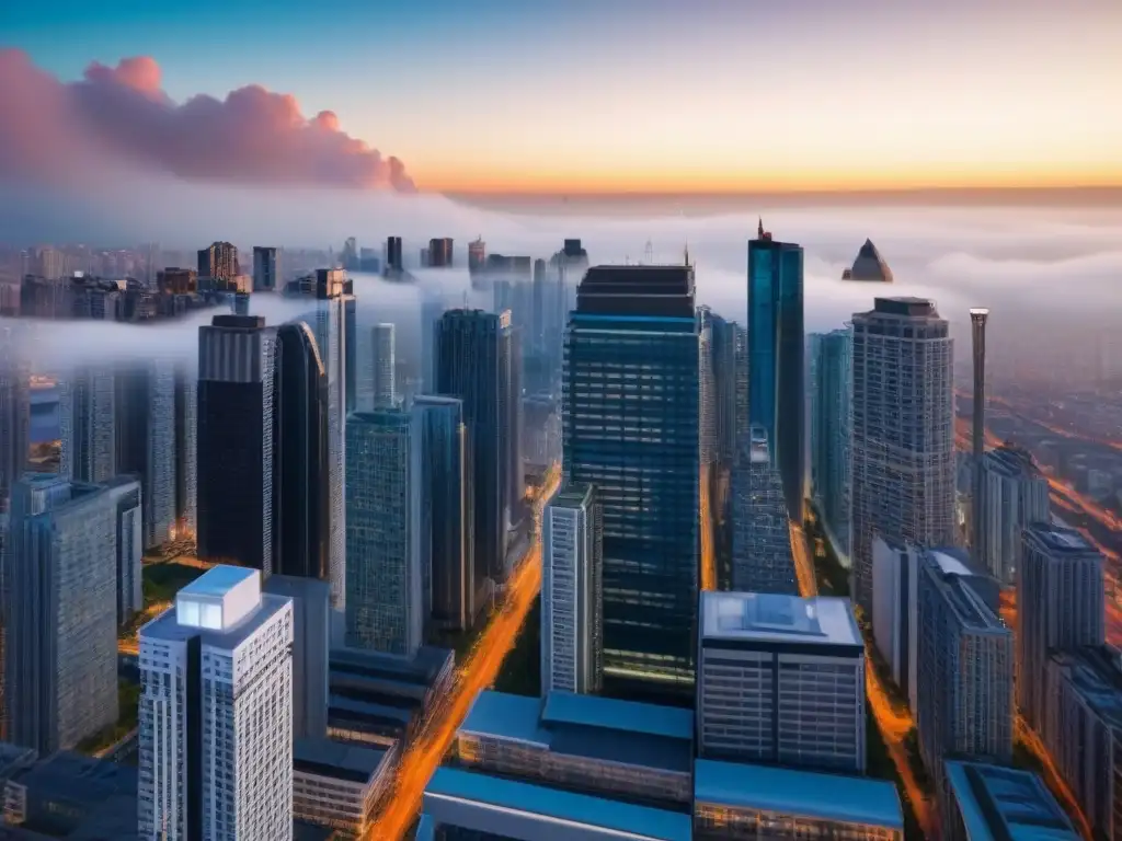 Arquitectura urbana: la diversidad de propiedades en la ciudad Vibrante ciudad con propiedades comerciales y residenciales, diferencias en seguros