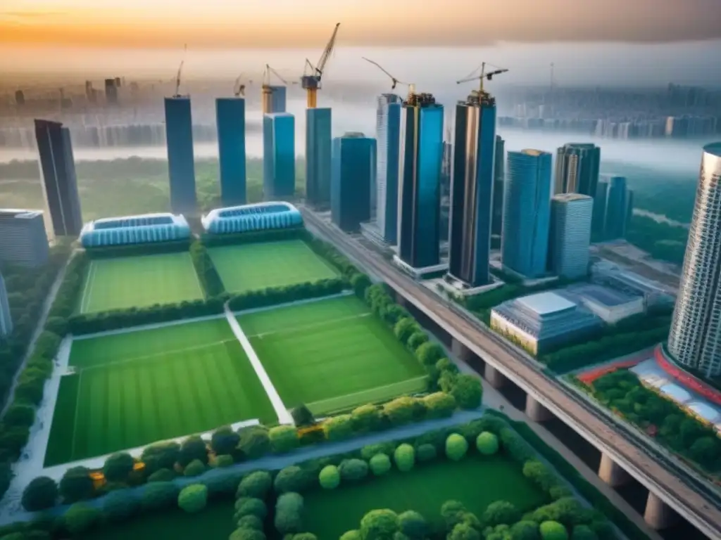 Metrópolis vibrante: auge inmobiliario en ciudad moderna Vibrante ciudad con rascacielos, calles concurridas y parques verdes, reflejando la normativa local para inversores inmobiliarios