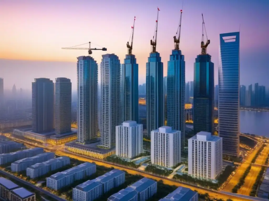 Metrópolis moderna: Inversión inmobiliaria en auge Vibrante ciudad con rascacielos y condominios de lujo