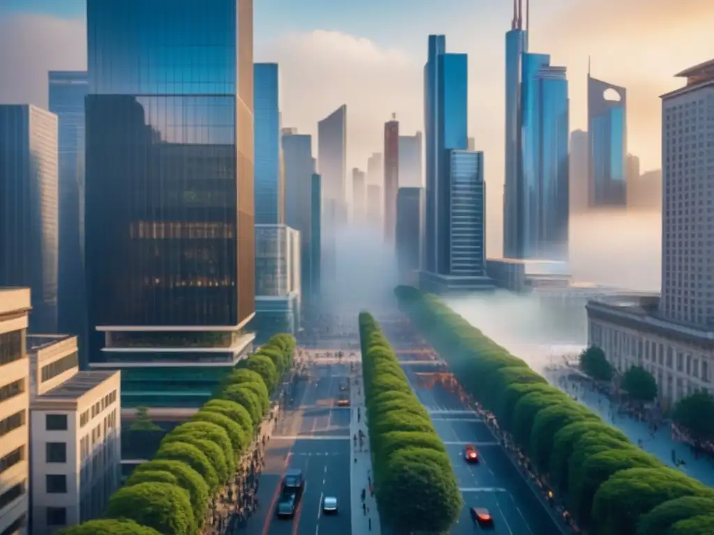 Escena urbana vibrante y diversa en 8k Vibrante ciudad con rascacielos y diversidad demográfica, reflejando dinamismo urbano