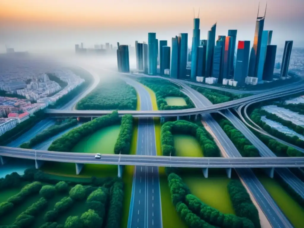 Metrópolis en auge: crecimiento inmobiliario bajo regulaciones locales Vibrante ciudad con rascacielos y edificios residenciales, reflejo de excepciones normativa local financiamiento inmobiliario