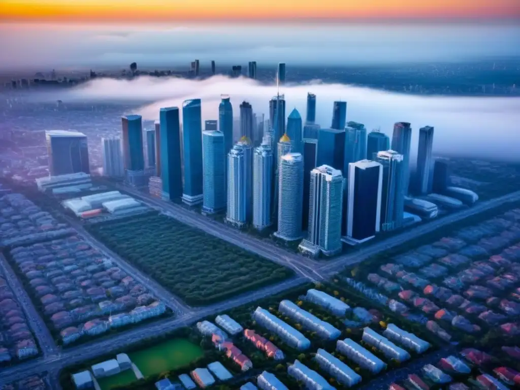 Vibrante ciudad con rascacielos y edificios residenciales, reflejo de la normativa local inversión inmobiliaria