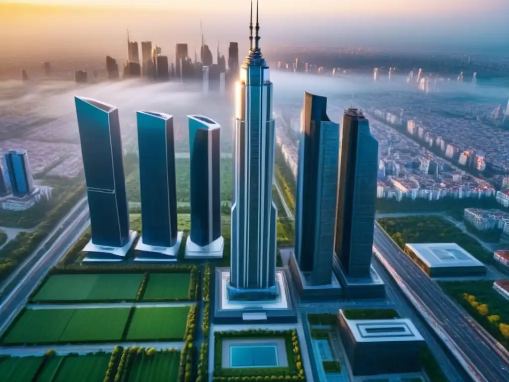 Vibrante ciudad con rascacielos futuristas y diseño innovador refleja éxito en proyectos inmobiliarios