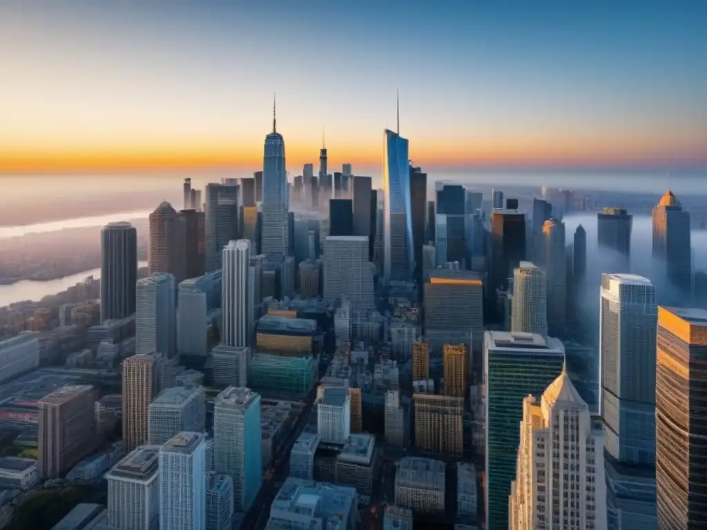 Skyline urbano: fusión de modernidad e historia con gráficos digitales Vibrante ciudad: rascacielos modernos, edificios históricos, gráficos en el cielo, impacto economía regional mercado inmobiliario