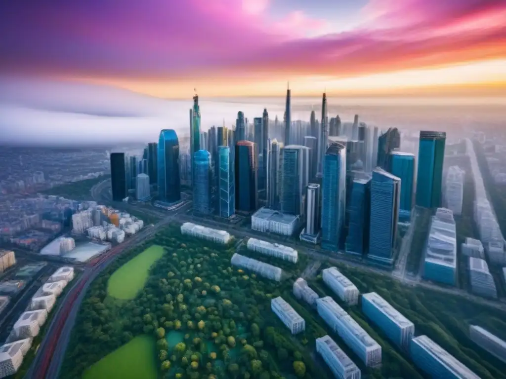 Vibrante mercado inmobiliario en ciudad emergente Vibrante ciudad con rascacielos modernos y espacios verdes