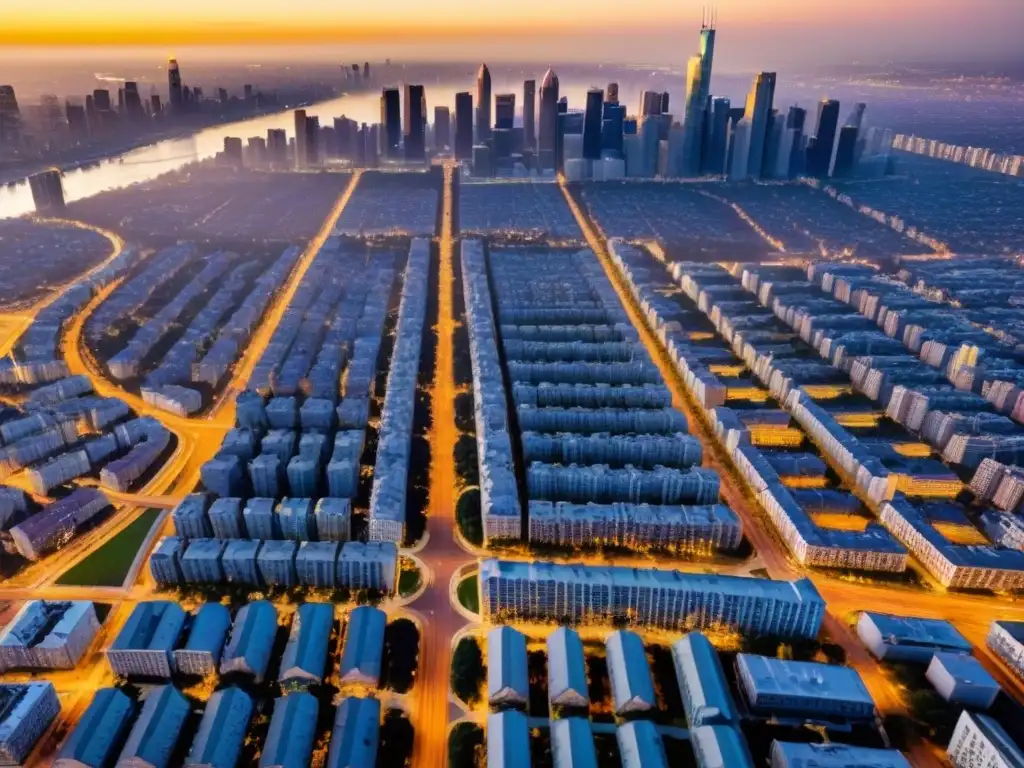 Vibrante ciudad: impacto de regulaciones en inversión inmobiliaria Vibrante ciudad con rascacielos modernos y vecindarios, reflejando la influencia de la fiscalidad para inversionistas inmobiliarios