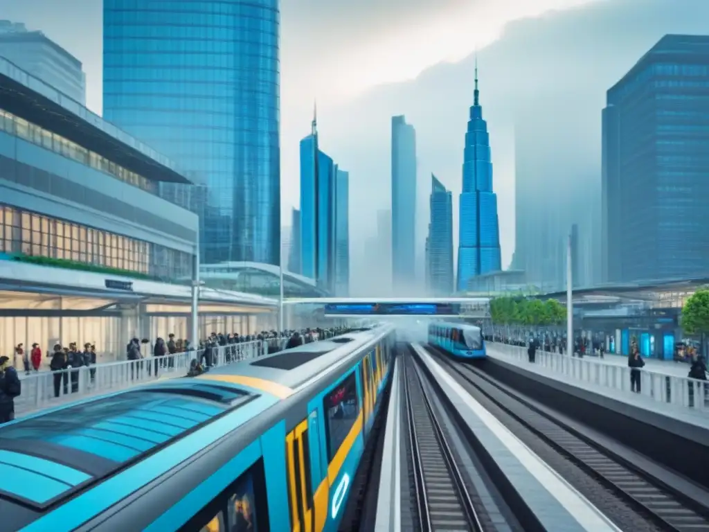 Metrópolis futurista: integración urbana y diversidad en movimiento Vibrante ciudad urbana con diversidad de personas en actividades diarias