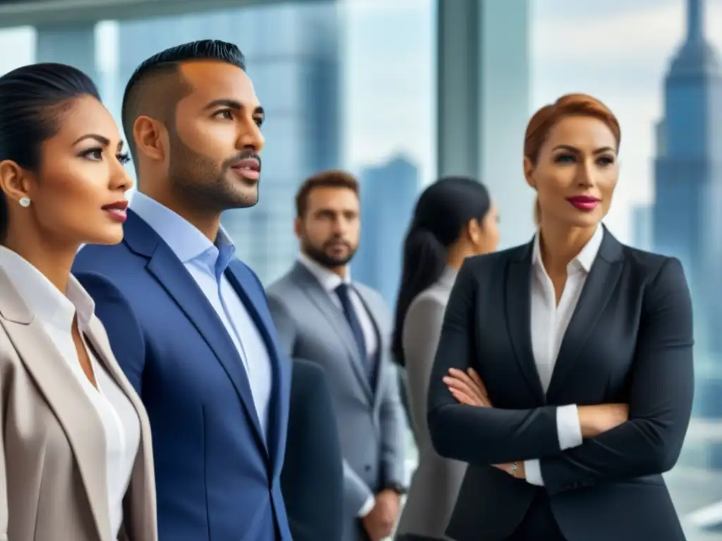 Reunión profesional diversa sobre préstamos inmobiliarios Un vibrante debate sobre préstamos comerciales inmobiliarios entre profesionales en una oficina moderna