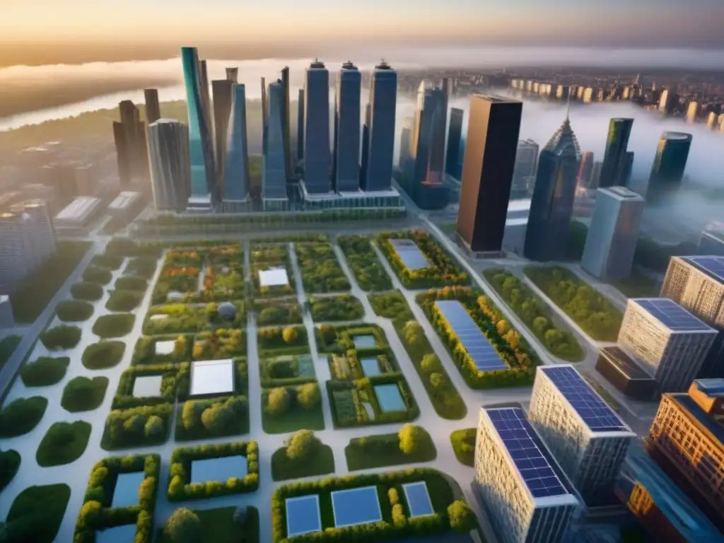 Metrópolis futurista: arquitectura sostenible y diversidad urbana Vibrante desarrollo urbano con arquitectura futurista y espacios verdes integrados