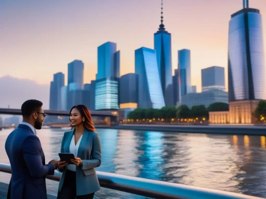 Innovación urbana: colaboración en la ciudad moderna Vibrante desarrollo urbano capital humano en ciudad moderna al atardecer