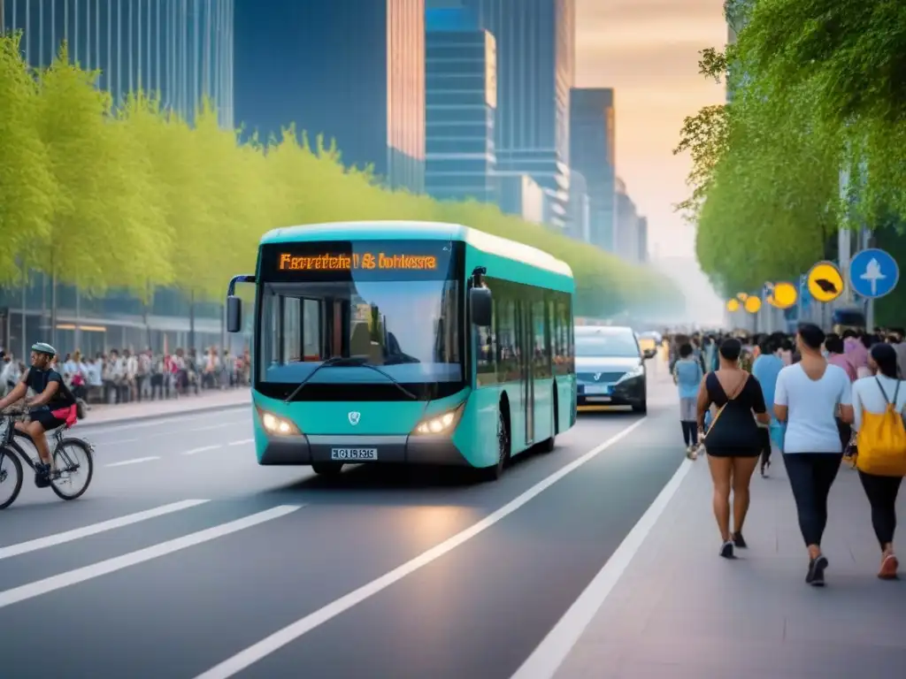 Vida urbana sostenible: skylines modernos y activos al atardecer Un vibrante desarrollo urbano saludable para habitantes: modernos rascacielos, áreas verdes y actividades al aire libre en la ciudad al atardecer