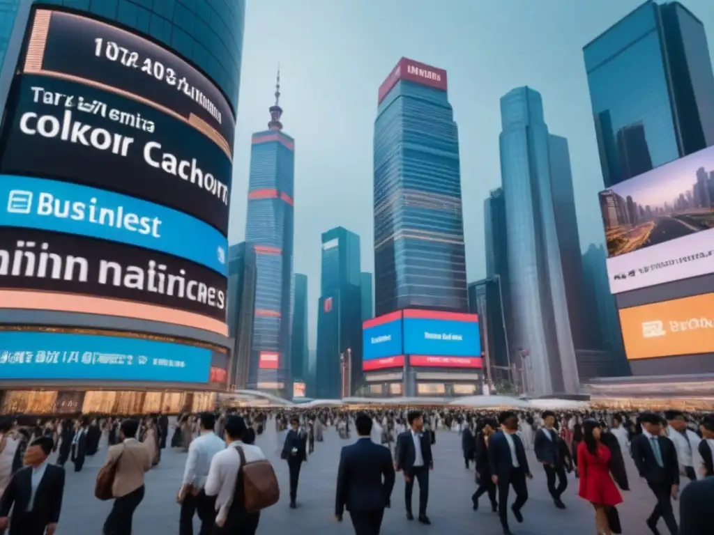 Inversión inmobiliaria en Asia: distrito financiero en 8k ultra realista Vibrante distrito financiero asiático con Desafíos financiamiento inmobiliario Asia