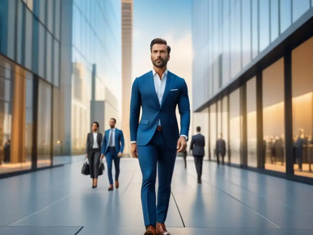 Edificio moderno en distrito financiero: inversión en REIT Un vibrante distrito financiero con un edificio moderno de cristal, reflejando la ciudad