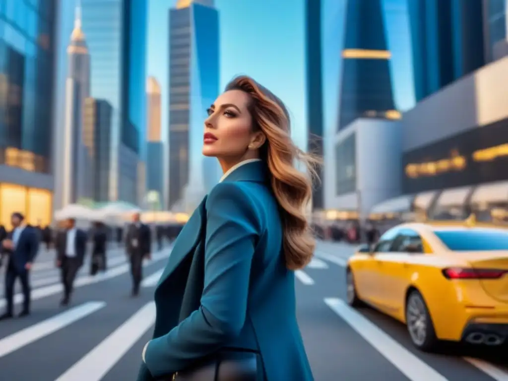 Distrito financiero moderno en 8k: elegancia y profesionalismo 'Vibrante distrito financiero con rascacielos y ejecutivos elegantes, reflejando profesionalismo