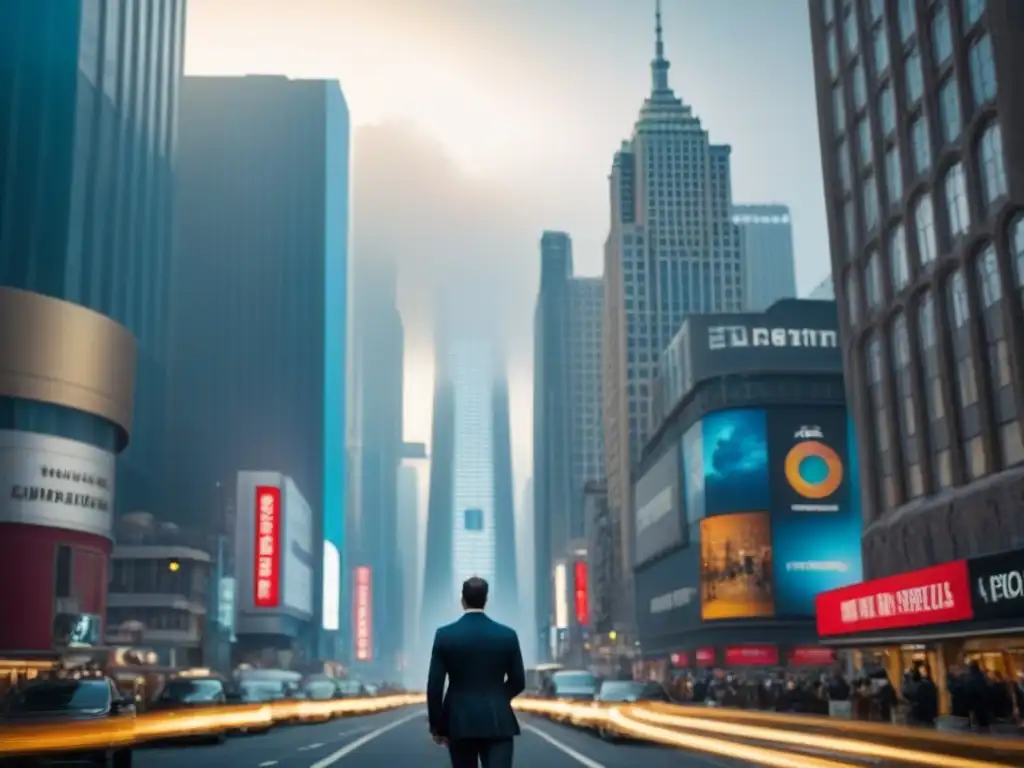 Metrópolis financiera: inversión inmobiliaria en auge Vibrante distrito financiero con rascacielos y edificios comerciales, simbolizando las Ventajas REITs comerciales vs propiedades