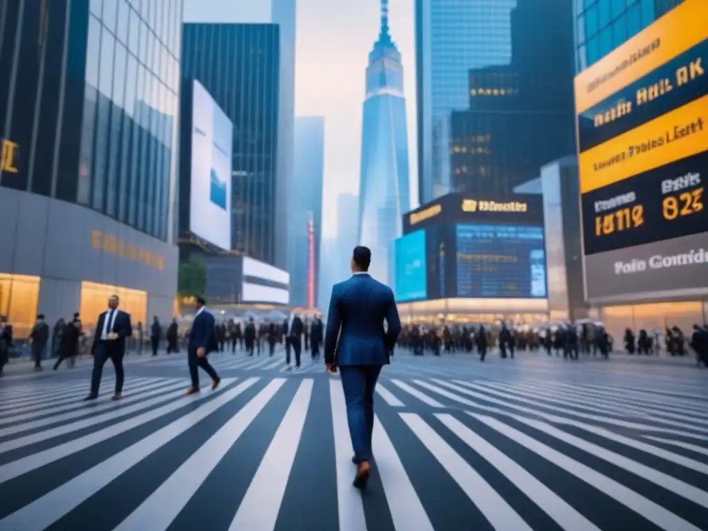 Distrito financiero: modernidad y profesionalismo en 8k Vibrante distrito financiero con rascacielos relucientes y gente de negocios, reflejando profesionalismo y modernidad
