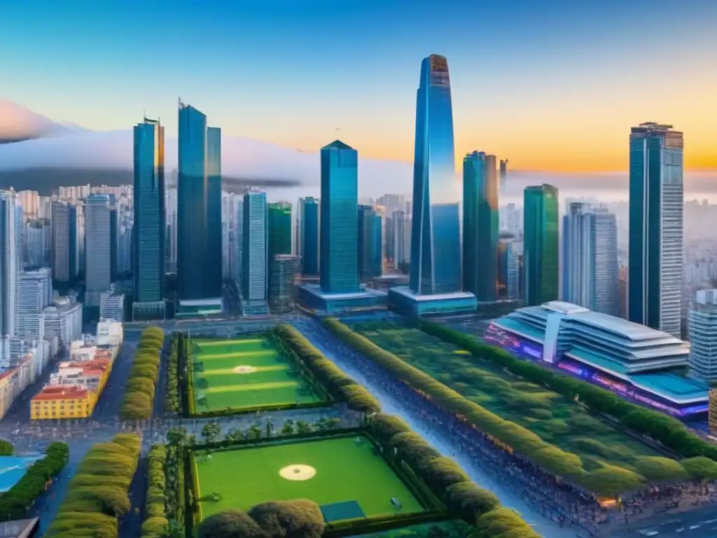 Metrópolis vibrante: Inversión inmobiliaria en Latinoamérica 2023 Vibrante escena de ciudad en América Latina 2023 con profesionales y gráficos financieros