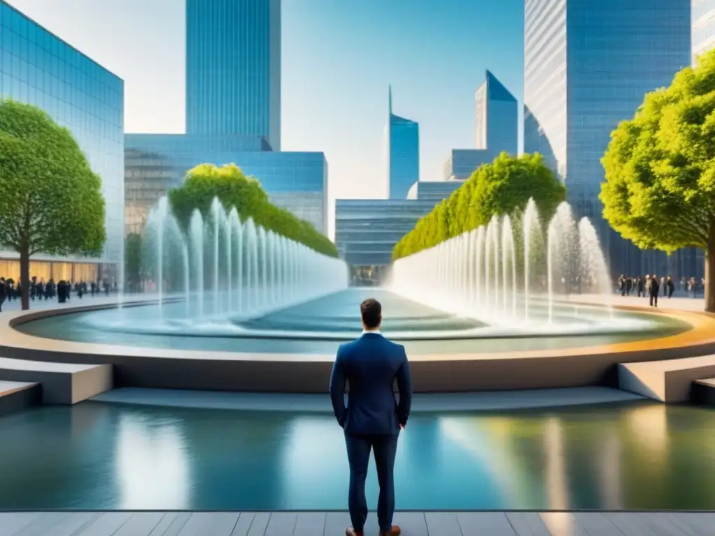 Edificio de oficinas moderno en ciudad europea: finanzas y serenidad Vibrante escena de oficinas modernas en una ciudad europea, reflejando la intensa actividad financiera