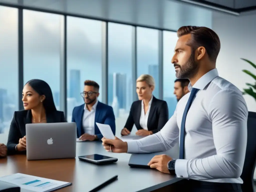 Profesionales colaborando en oficina moderna: oportunidades de inversión Un vibrante grupo de profesionales en oficina moderna, colaborando con gráficos, reflejando oportunidades en inversiones inmobiliarias normativa cambios