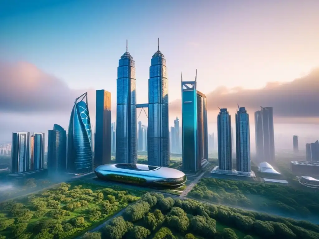 Vibrante imagen de una ciudad futurista con Inteligencia Artificial en Inversión Inmobiliaria