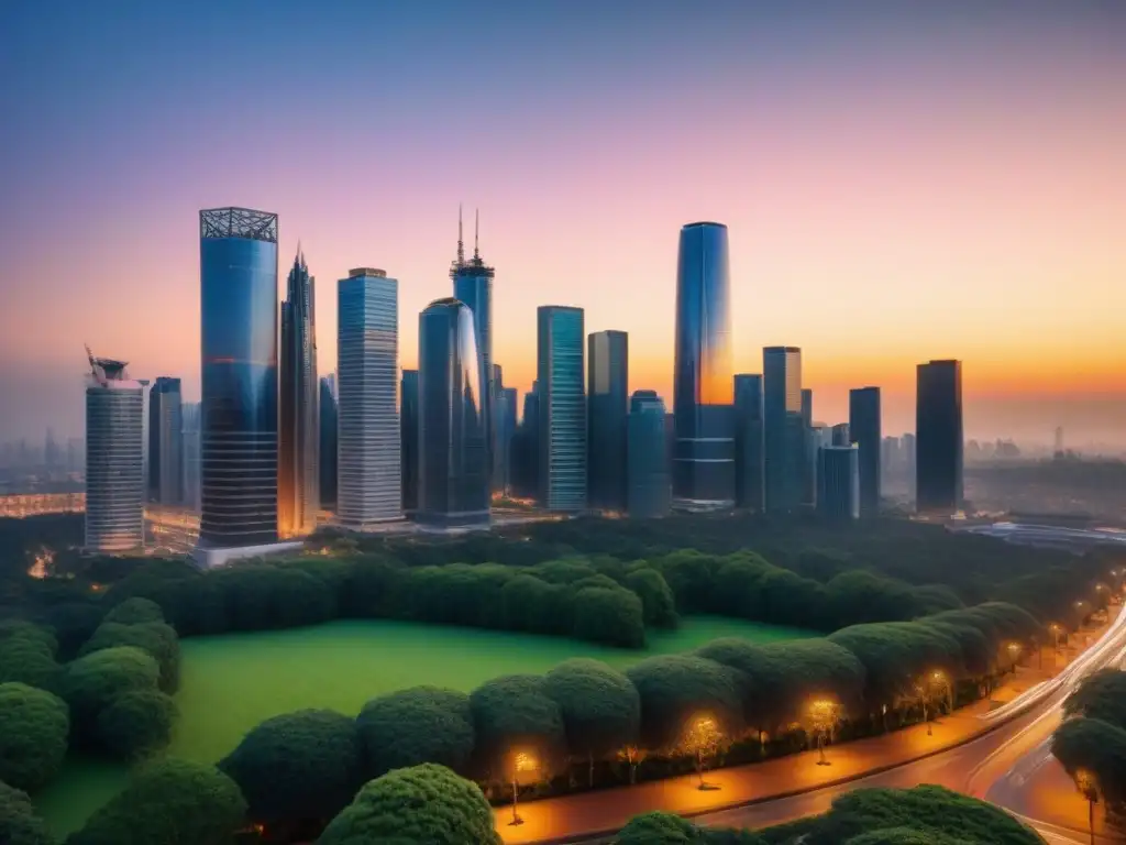 Inversión inmobiliaria: debate profesional al atardecer Una vibrante imagen de la ciudad moderna al atardecer