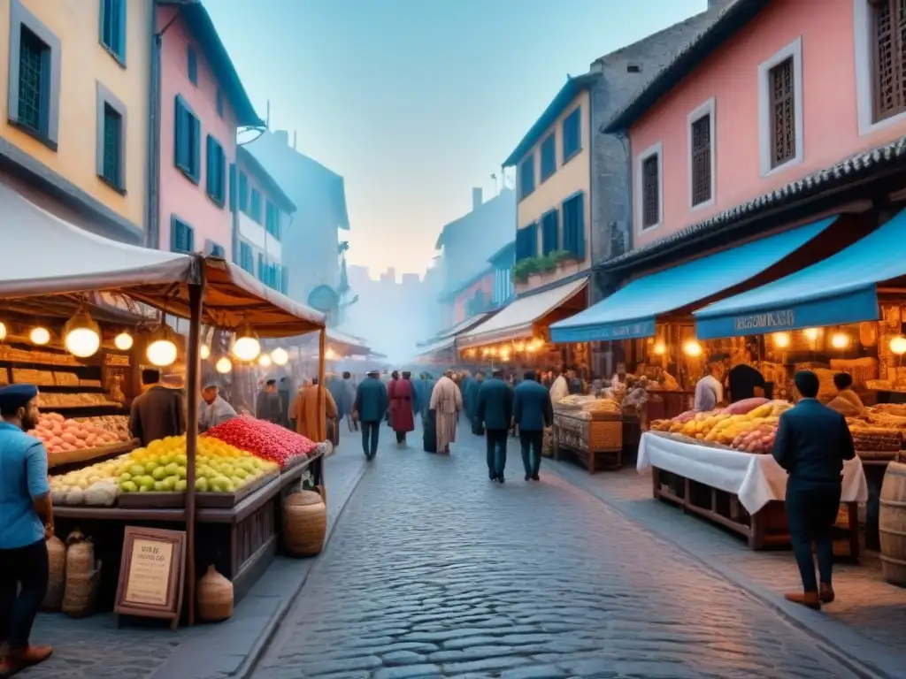 Mercado antiguo: escena vibrante en 8k Vibrante mercado antiguo con comerciantes, clientes y productos coloridos en una ciudad histórica