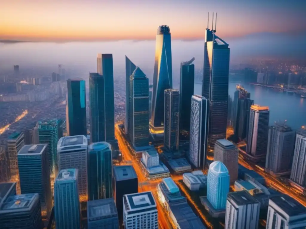 Vibrante mercado emergente: ciudad en 8k Vibrante mercado emergente con rascacielos y gente diversa, ideal para invertir en bienes raíces