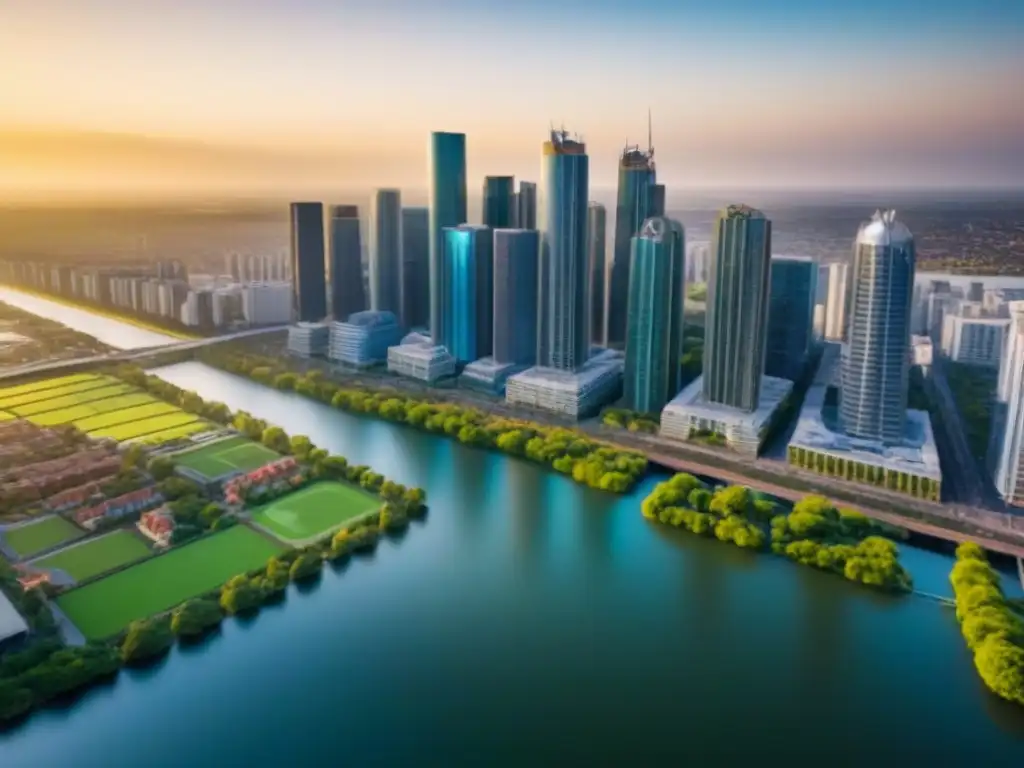 Mercado inmobiliario emergente: crecimiento y oportunidad en la ciudad Vibrante mercado inmobiliario en ciudad emergente al atardecer