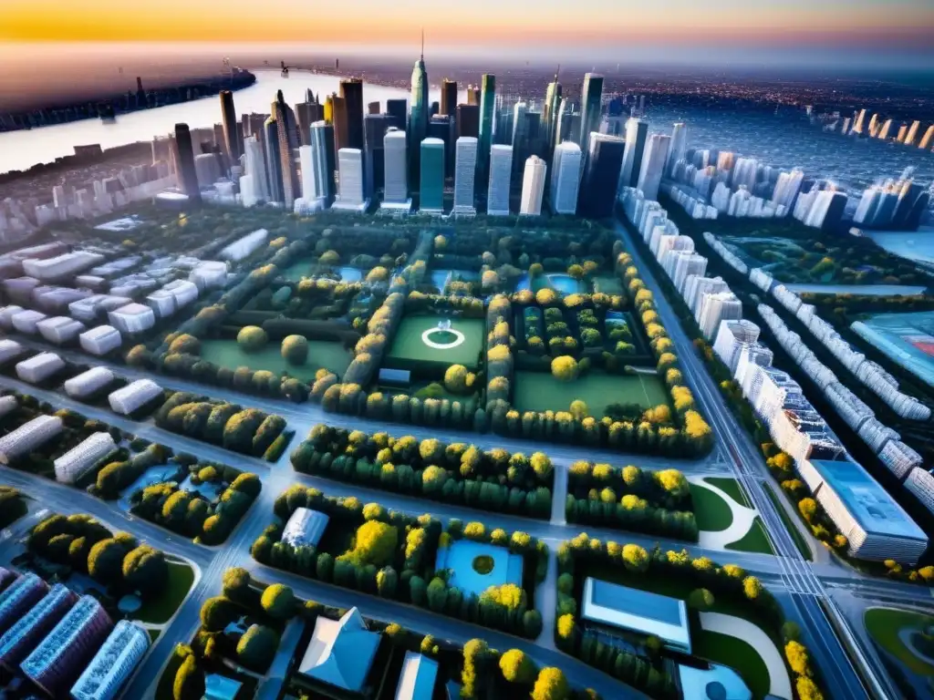 Un vibrante mercado inmobiliario: ciudad moderna con rascacielos, parques urbanos y vecindarios vibrantes