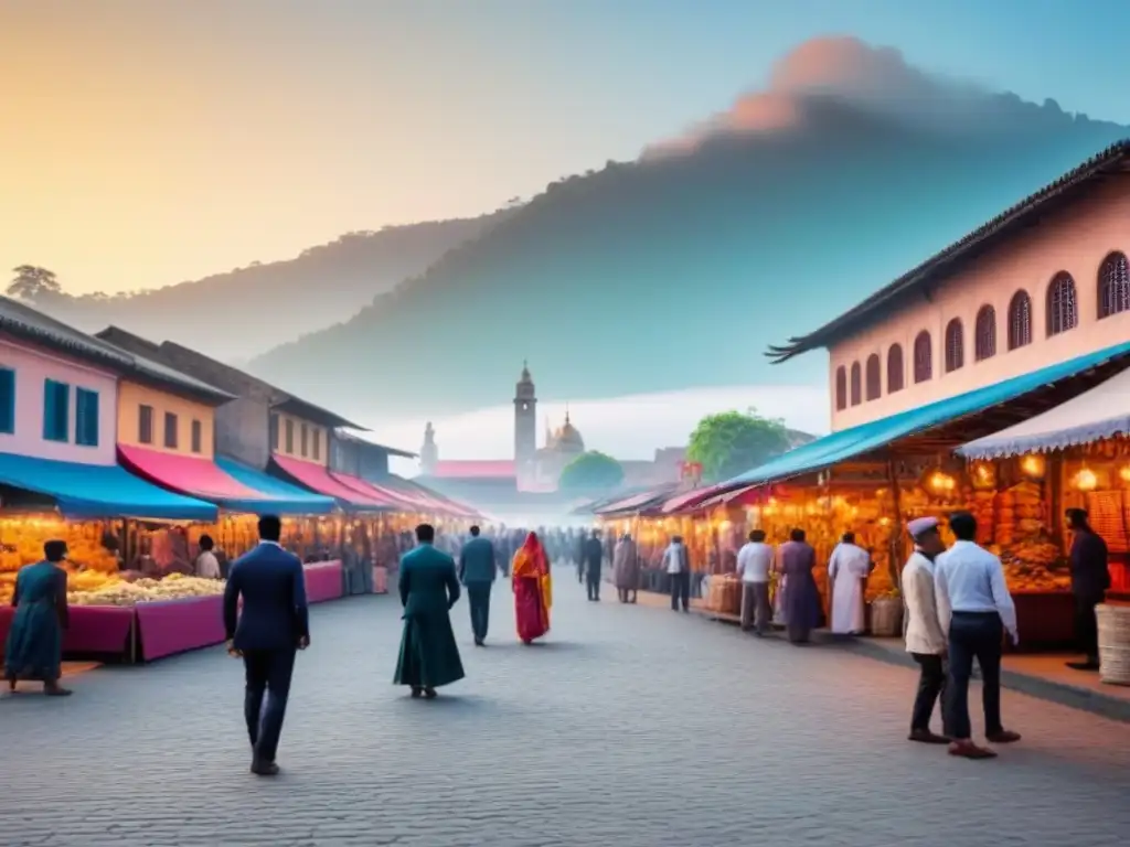 Mercado tradicional en plaza multicultural: herencia y modernidad Vibrante mercado en plaza histórica: impacto tradiciones locales mercado inmobiliario