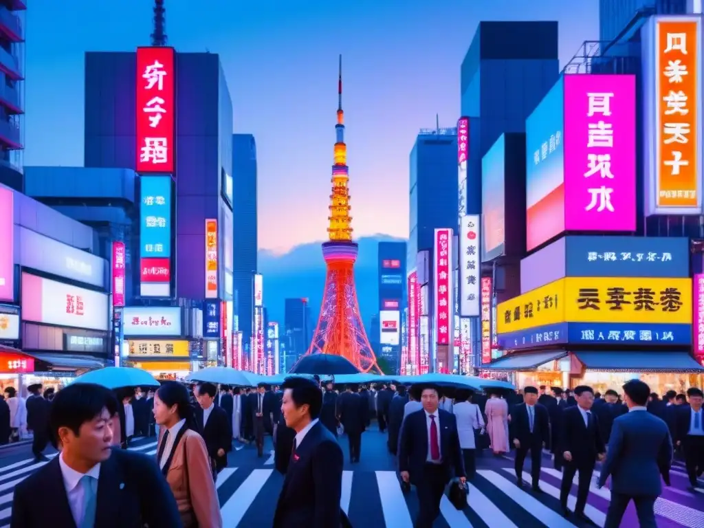 Tokio moderno y tradicional: ciudad 8k al anochecer Vibrante Tokyo al anochecer: mezcla de tradición y modernidad con el Tokyo Tower de fondo