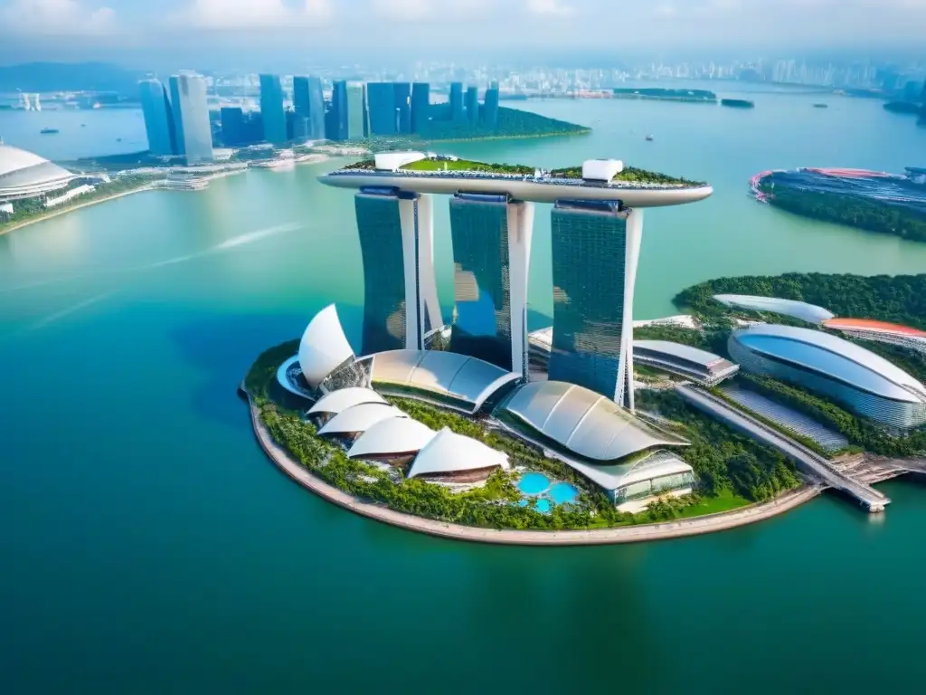 Marina Bay Sands: skyline futurista de Singapur Vibrante panorama de Singapur con Marina Bay Sands y distrito financiero, reflejando ventajas de financiamiento inmobiliario en Singapur