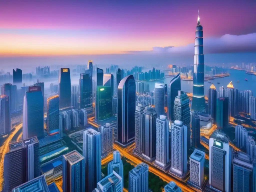Horizonte vibrante: Inversión inmobiliaria en Asia Vibrante panorama urbano asiático con rascacielos y finanzas inmobiliarias en Asia inversores