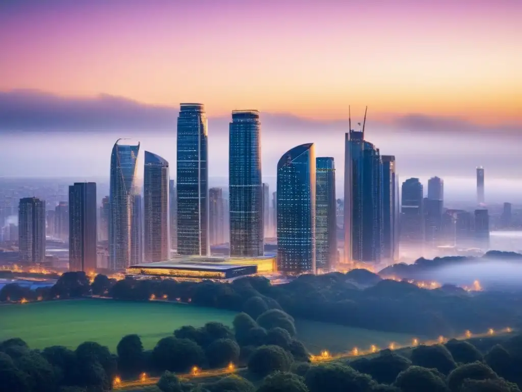 Vibrante panorama urbano al anochecer, resaltando beneficios fiscales inversión inmobiliaria