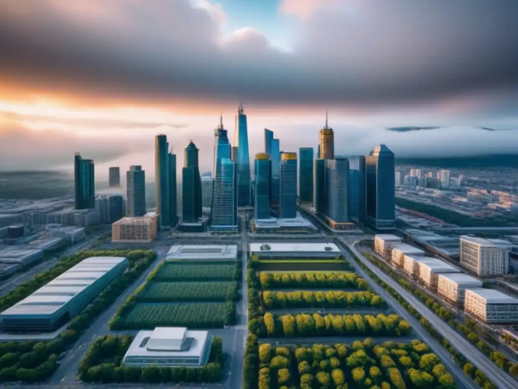 Vibrante paisaje urbano de REITs comerciales en 2023 Vibrante panorama urbano de edificios comerciales modernos
