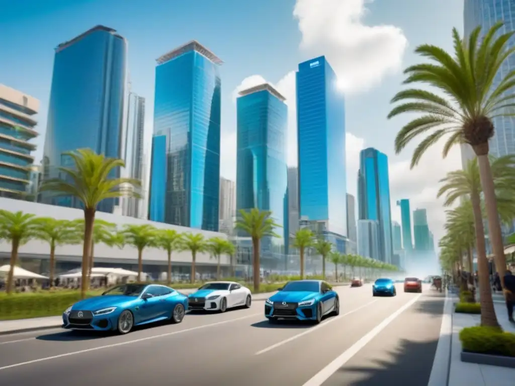 Skyline vibrante: oportunidades en mercado emergente Un vibrante panorama urbano en un mercado emergente con rascacielos modernos y árboles, reflejando progreso y oportunidad