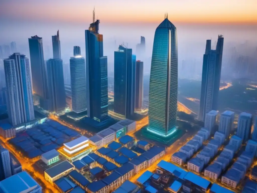 Metrópolis en crecimiento: armonía entre lo moderno y tradicional Vibrante panorama urbano en mercados emergentes, reflejando la energía de la ciudad