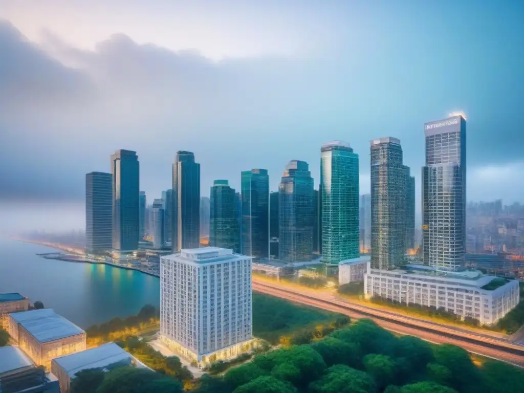 Inversión inmobiliaria: negocios prósperos en una ciudad moderna Un vibrante panorama urbano con profesionales negociando, reflejando los beneficios fiscales inversión inmobiliaria