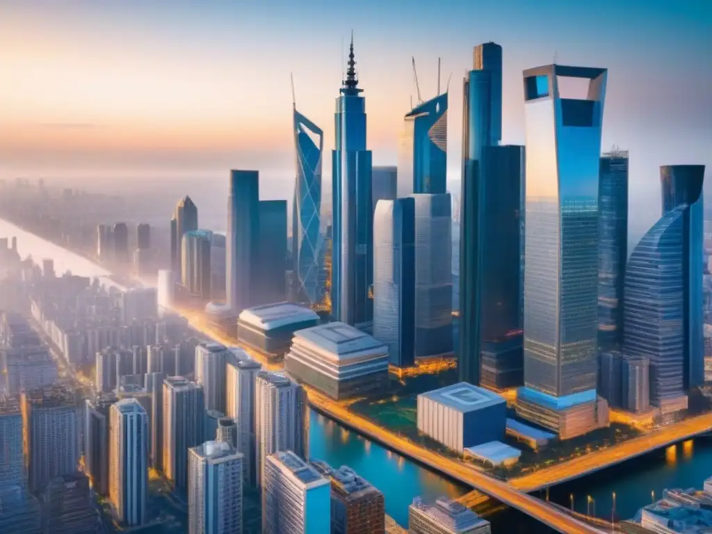 Skyline vibrante de una economía emergente en crecimiento Vibrante skyline de ciudad en economía emergente con profesionales y crecimiento