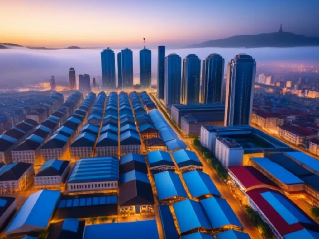 Skyline vibrante en economía emergente: 8k de modernidad y tradición Vibrante skyline de ciudad en economía emergente, reflejando tendencias inmobiliarias economías emergentes