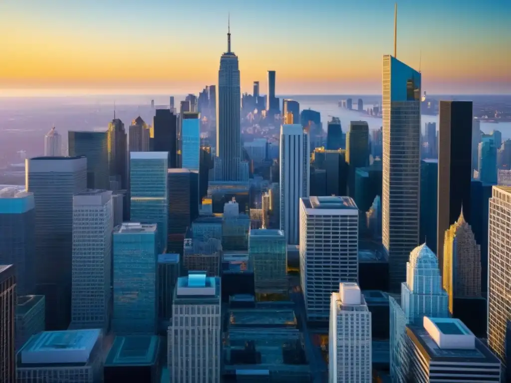 Horizonte urbano: ciudad financiera en 8k ultradetallado Vibrante skyline de ciudad financiera al atardecer, reflejando prosperidad
