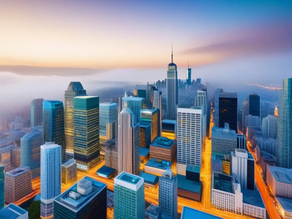 Vibrante skyline urbano con edificios comerciales modernos