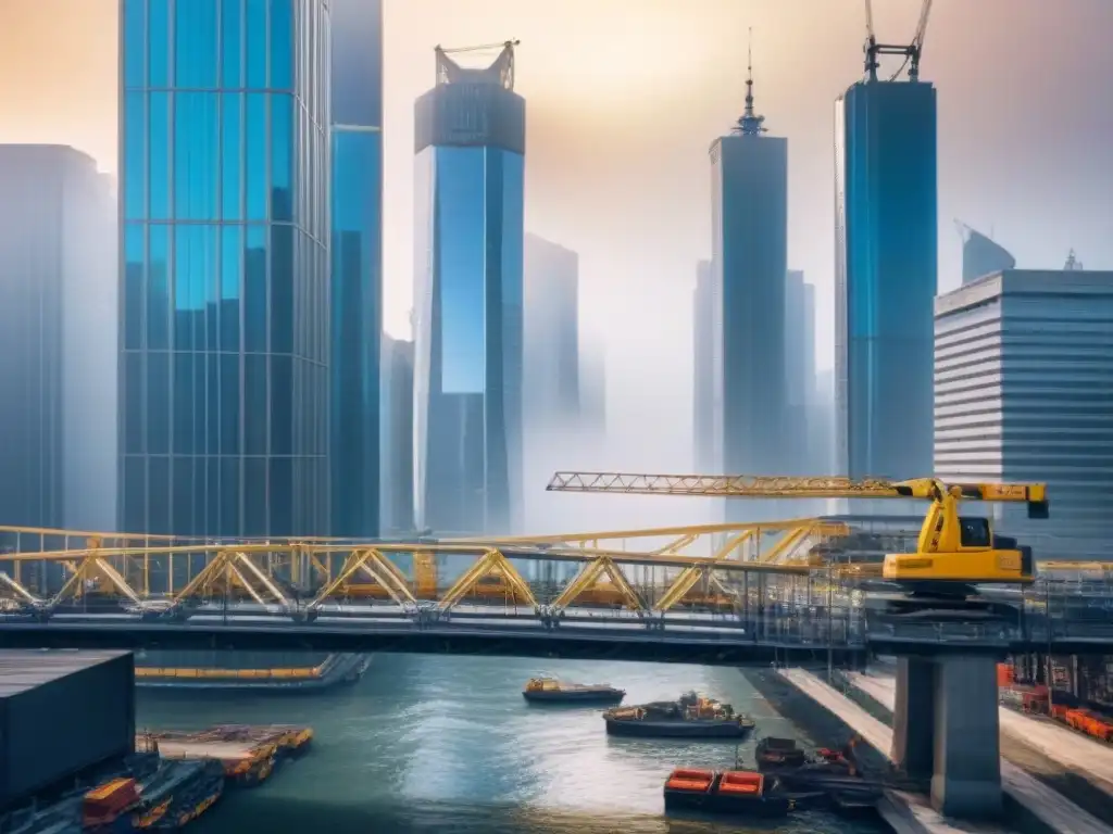 Metrópolis en crisis: puente a oportunidades inmobiliarias Vibrante ilustración urbana, reflejo de una crisis inmobiliaria con préstamos puente