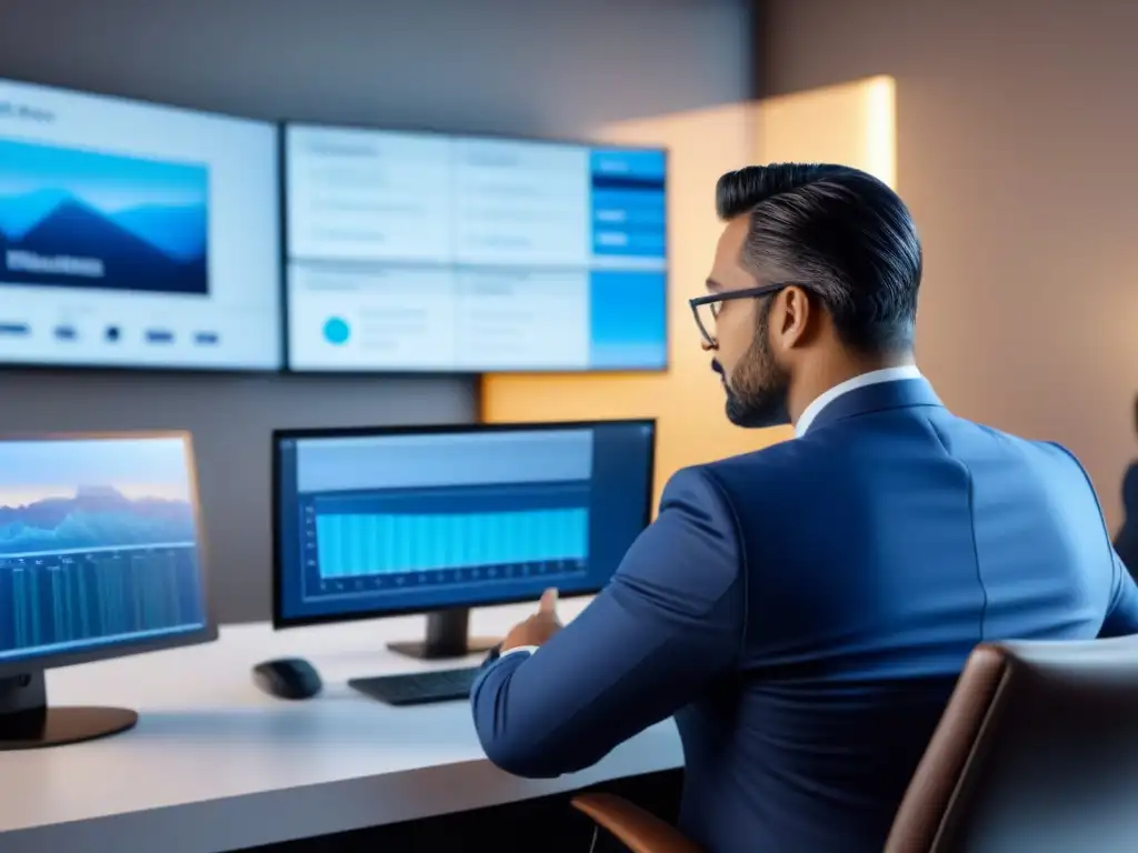 Webinar financiero: Profesionales diversos debaten con entusiasmo Un vibrante webinar financiero inmobiliario con profesionales diversos intercambiando ideas y datos