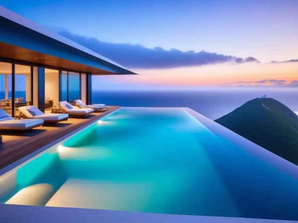 Alquiler de lujo con vistas al mar al atardecer y tecnología innovadora Villa de alquiler vacacional moderna y lujosa con vistas al mar al atardecer y características innovadoras