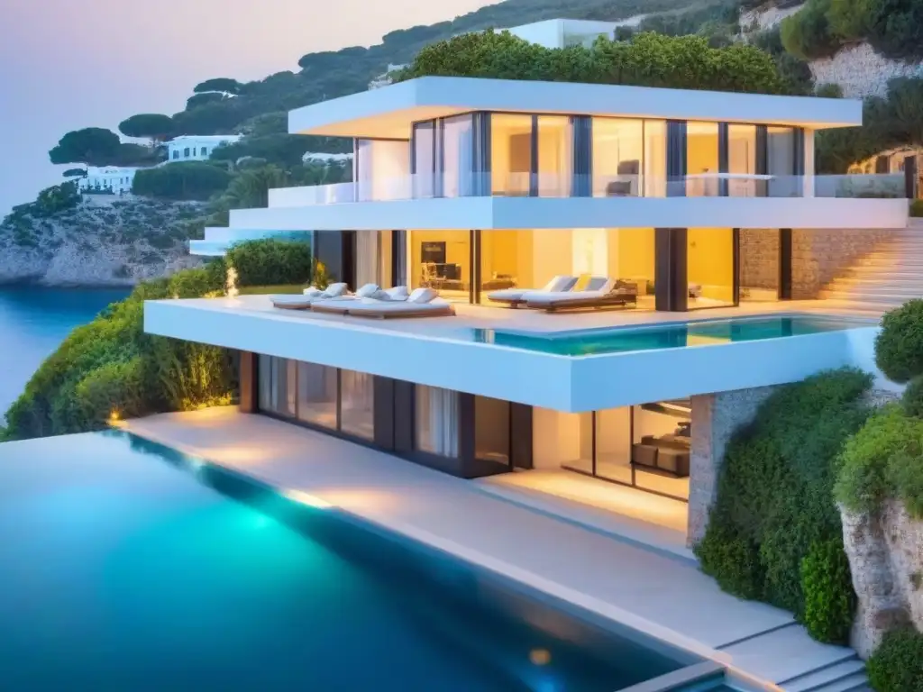 Villa de lujo en acantilado con vistas al mar Mediterráneo Villa de lujo en acantilado con vistas al mar Mediterráneo, piscina infinita y jardines exuberantes