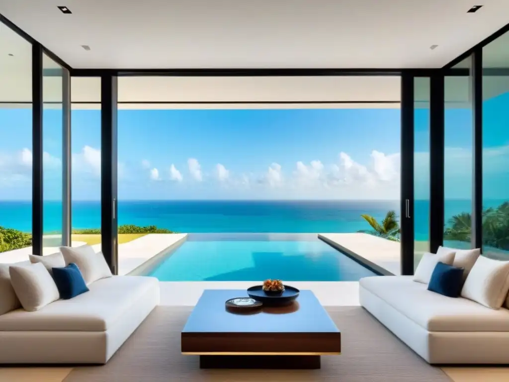 Villa de lujo frente al mar: diseño moderno y elegante Villa de lujo frente al mar con diseño arquitectónico moderno, piscina infinita privada y mobiliario elegante
