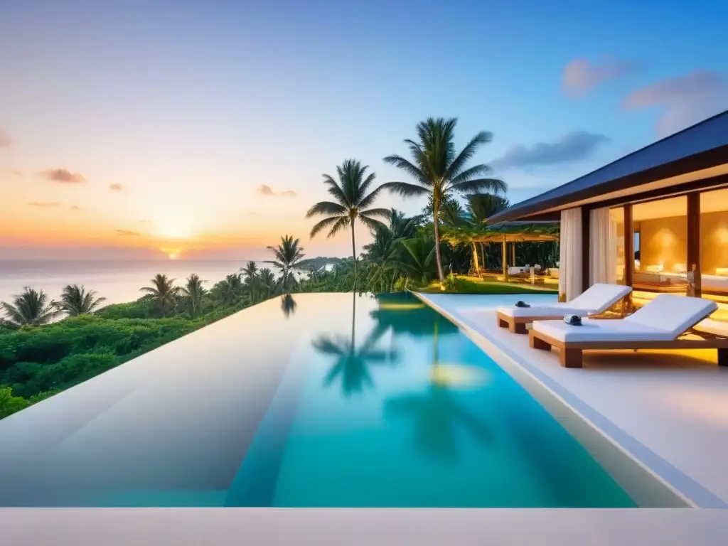 Villa de lujo frente al mar con vistas panorámicas y diseño contemporáneo Villa moderna de lujo frente a la playa con vistas panorámicas al mar, rodeada de palmeras y una playa de arena blanca privada