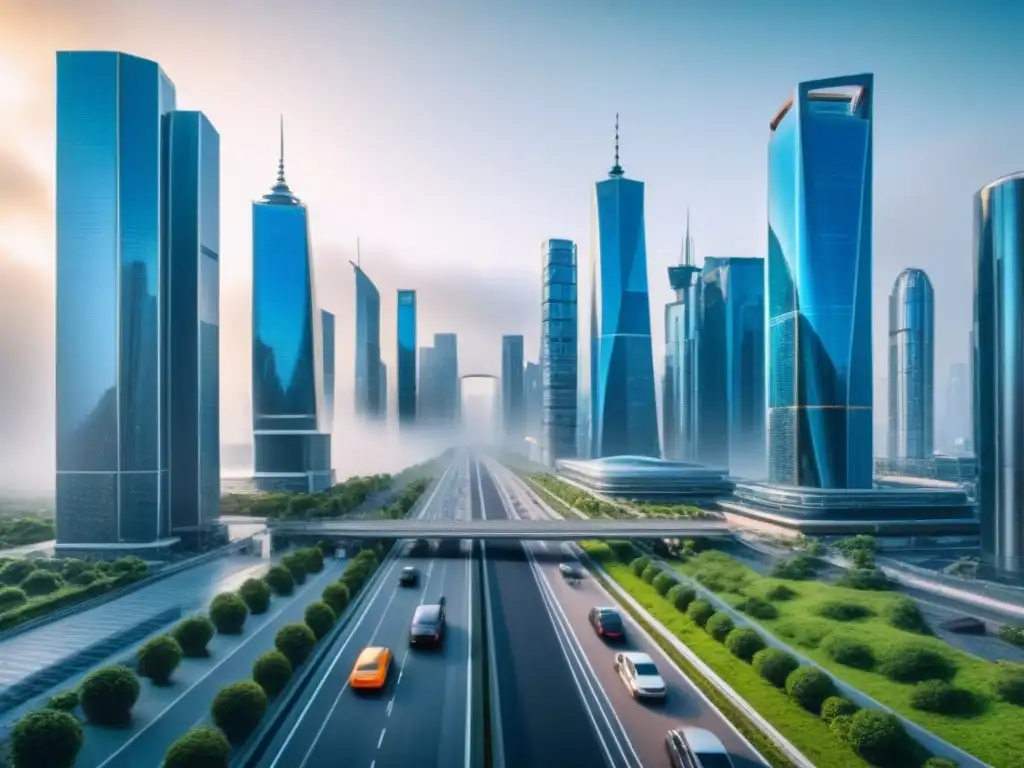 Una visión futurista de la ciudad con tecnología blockchain en financiamiento inmobiliario